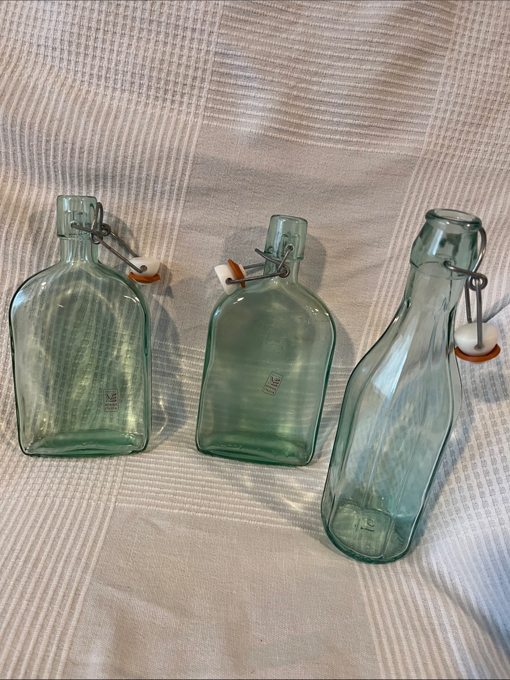 Italian Made Set of 3 Aqua Glass Flip-Top Bottles